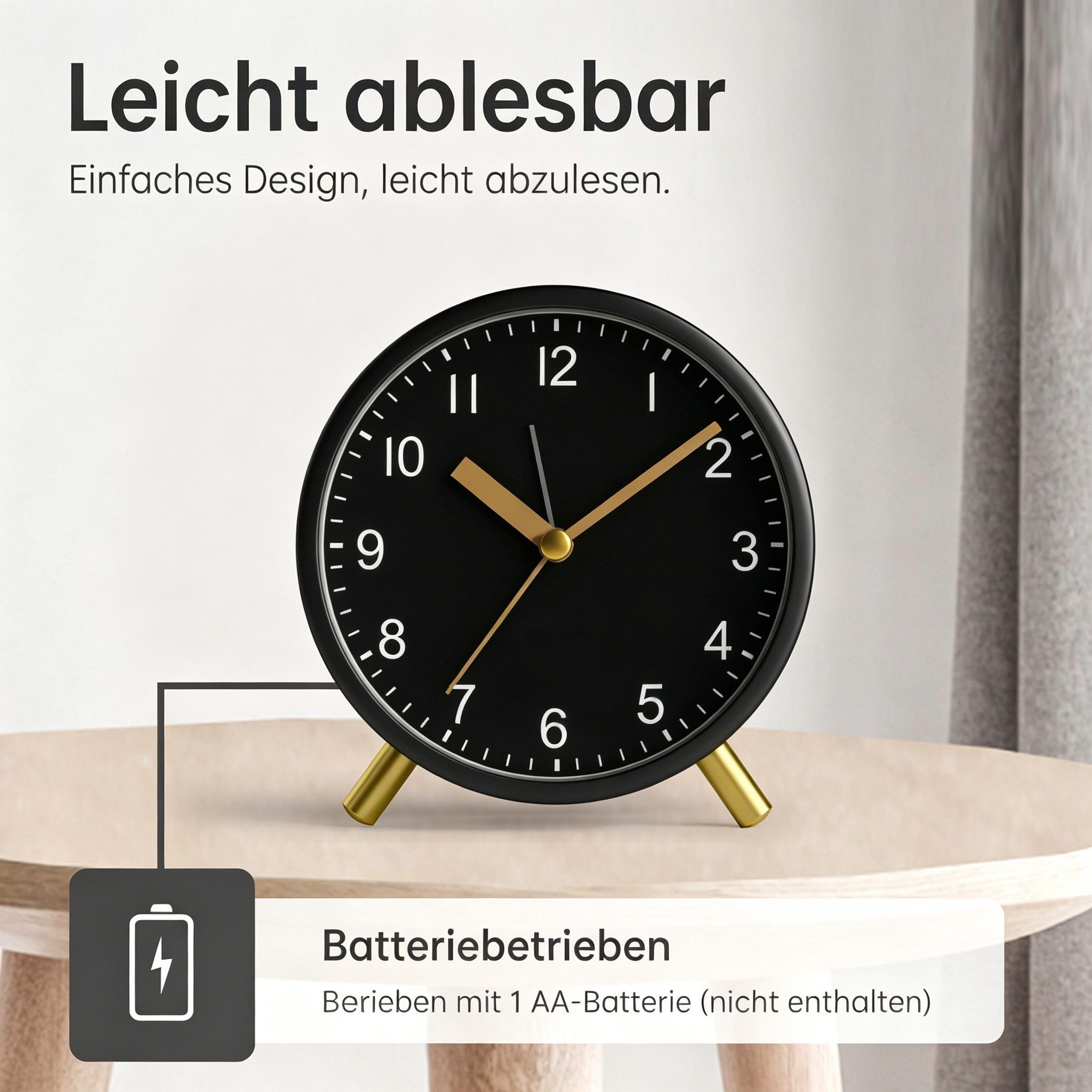 nsihing Kinderwecker Wecker Analog Superleise mit Nachtlicht, Batteriebetrieben, 4 Zoll Rund, Metall, Einfaches Design für Schlafzimmer, Büro, Nachtisch – Bild 4 von 5