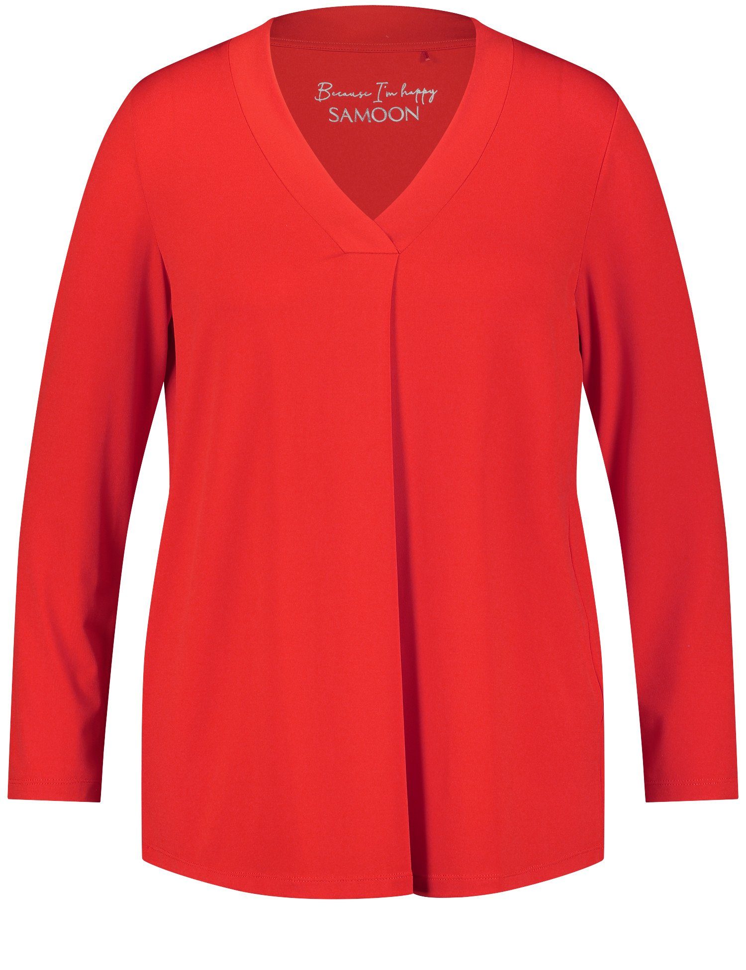 Legeres mit Red Langarmshirt Langarmshirt Power V-Ausschnitt Samoon