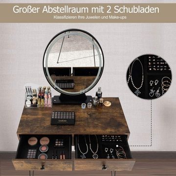 COSTWAY Schminktisch, mit spiegel&beleuchtung, Hocker Touchscreen, Schublade