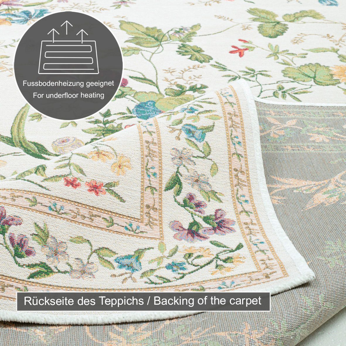 THEKO Bettumrandung Flomi Sagrini, Höhe 3 mm, (3-tlg), Teppich-Set, Flachgewebe, Pastell-Farben, Blumen Design, mit Bordüre
