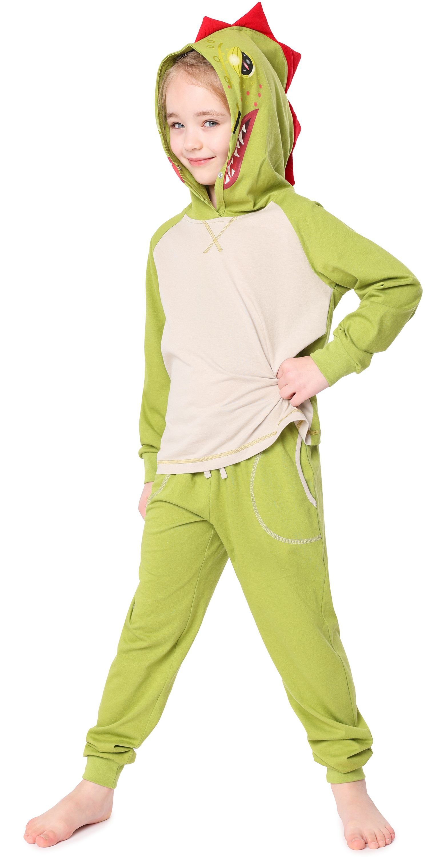 ohne mit Schlafanzug Verkleidung Baumwolle Kapuze Grün Kinder LA40-236 aus Ladeheid Dino Schlafanzug
