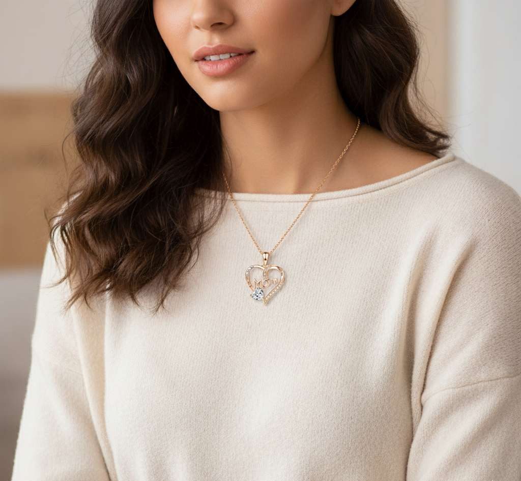 Taffstyle Kette mit Anhänger Damen Herzkette Herzanhänger Mom Inschrift und Kristall Herz (Liebevoller Mom Herzanhänger an eleganter Kette ideal als Geschenkidee), Geschenke für Frauen