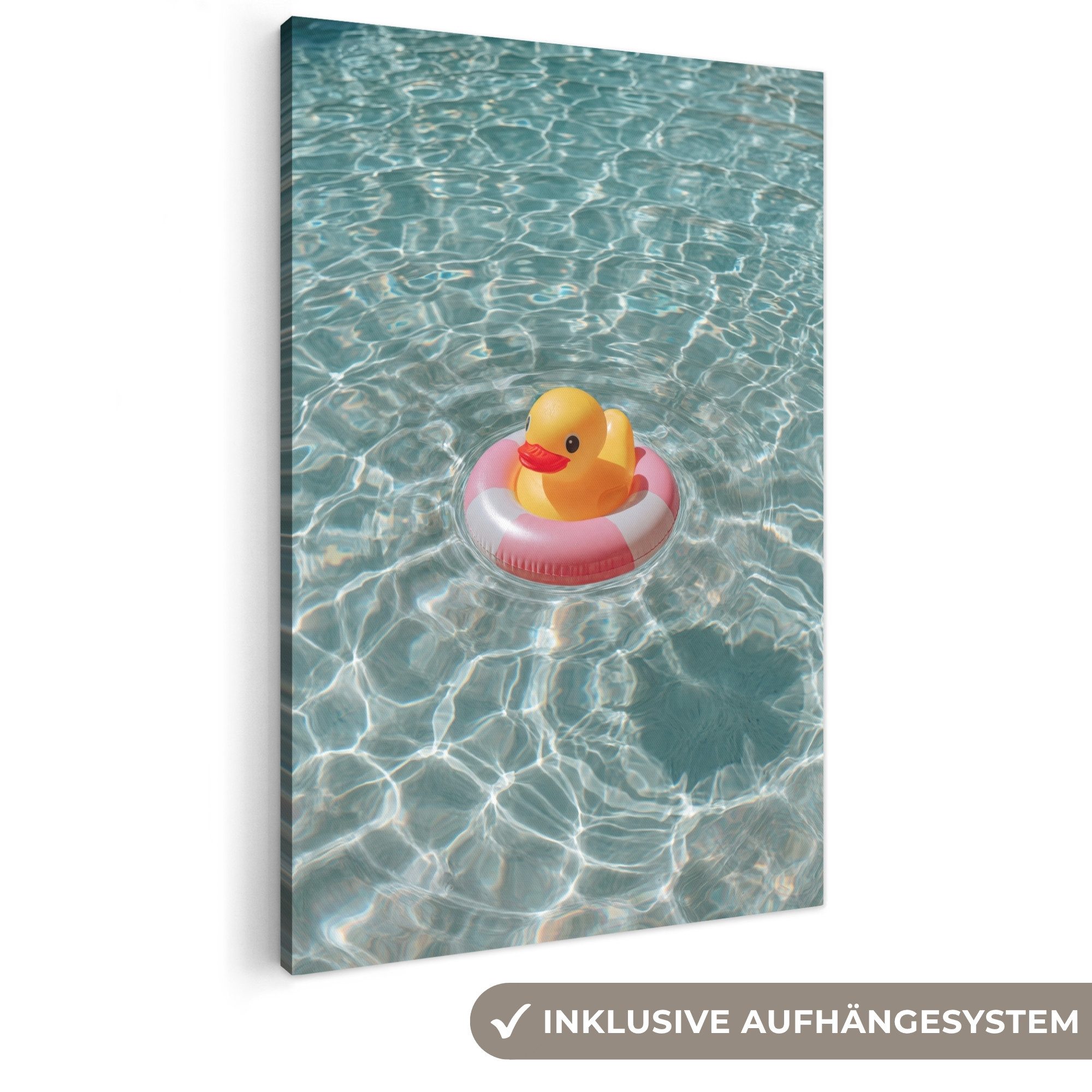 OneMillionCanvasses® Leinwandbild Gummi-Ente - Schwimmband - Gelb, Fotodruck (1 St), Leinwandbilder XXL für Wohnzimmer 90x140 cm