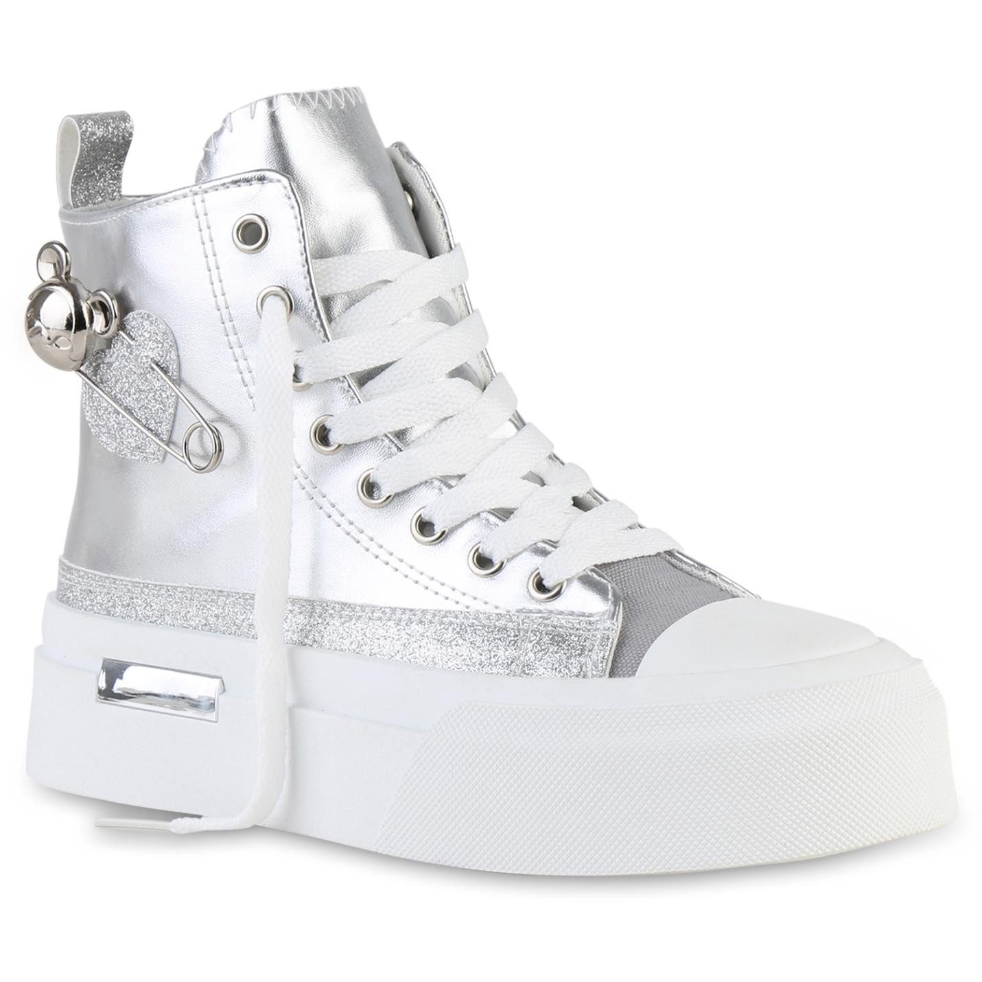 VAN HILL 841578 Sneaker Damen Sneaker High Schnürer Glitzer Keilabsatz Frei günstig online kaufen