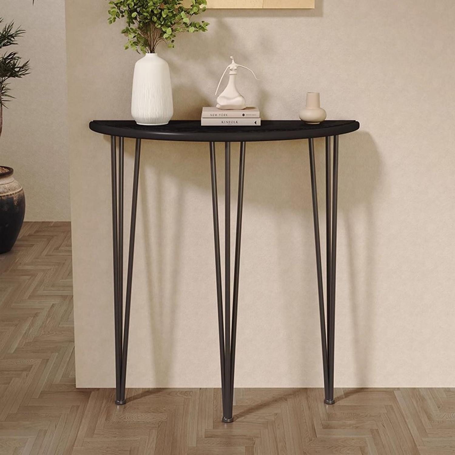 LuxusKollektion Konsolentisch Konsolentisch Holz/Metall Halbrund Schwarz 100x25x90CM (1-St)