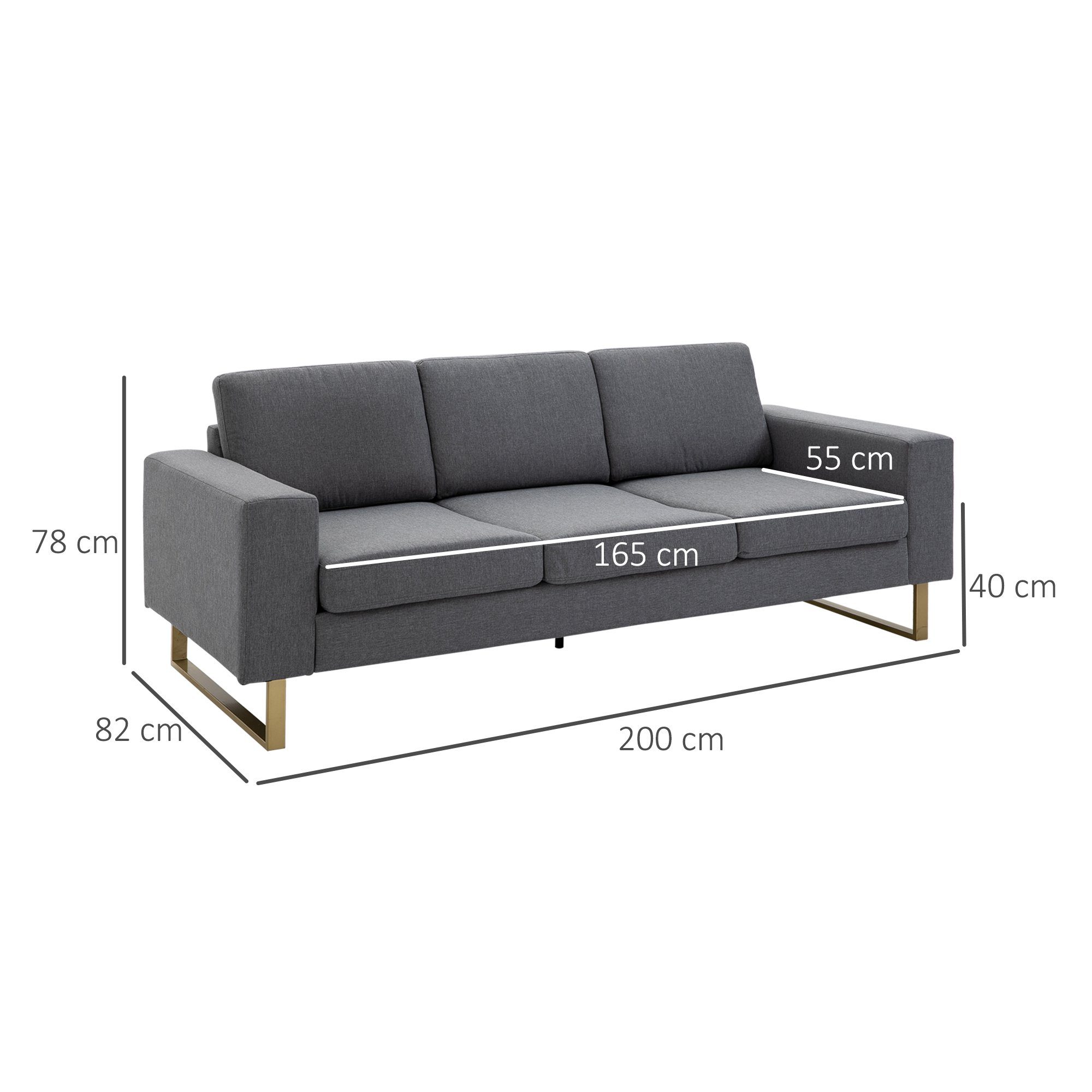 HOMCOM 3-Sitzer Sofa, Set Sitzmöbel Loungesofa Teile, 3-Sitzer 1 Armlehne Sessel
