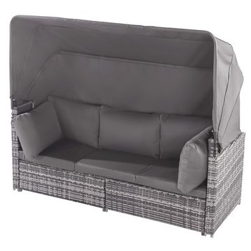 HAUSS SPLOE Gartenlounge-Set Sofa mit Sonnendach, Hocker, Sesseln und Tisch, wetterfest - Grau