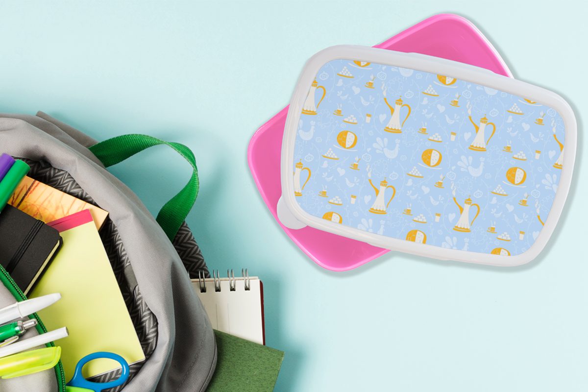 Lunchbox Hoher Mädchen, Erwachsene, Tee, Muster Brotdose Kunststoff Kunststoff, Snackbox, (2-tlg), Kinder, für rosa Brotbox MuchoWow -