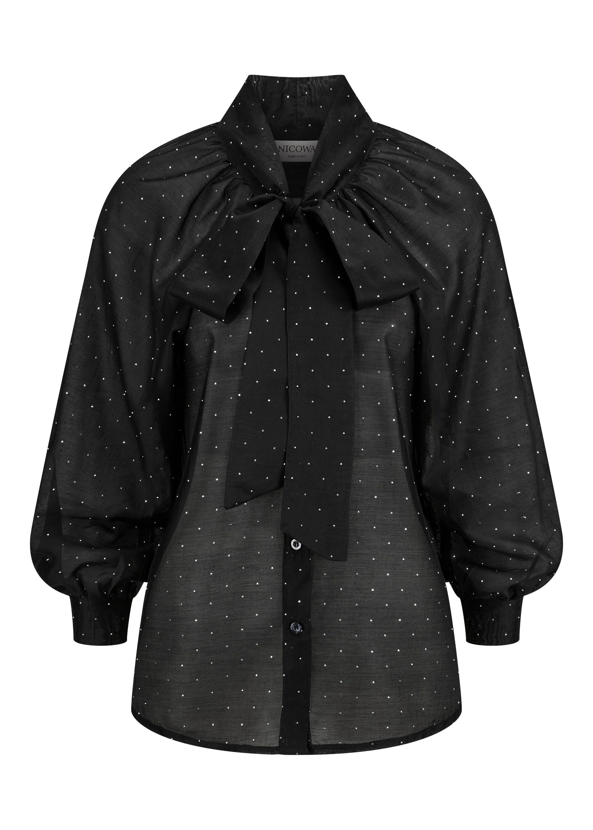 Nicowa Langarmbluse FESTAWI mit Schleifenbindung und Steinchen günstig online kaufen