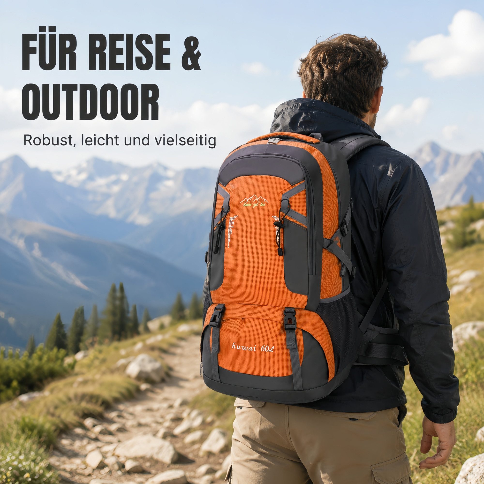 ibettertec Wanderrucksack Wanderrucksack 60L, Fahrradrucksack Radrucksack Fahrradrucksäcke (Sportrucksäcke Wander-Rucksack Motorradrucksack Biker-Rucksack, Wanderrucksack Trekkingrucksack Bergrucksack, wasserdichter), Herren & Damen mit Helmnetztasche,Trinkblasen können platziert werden
