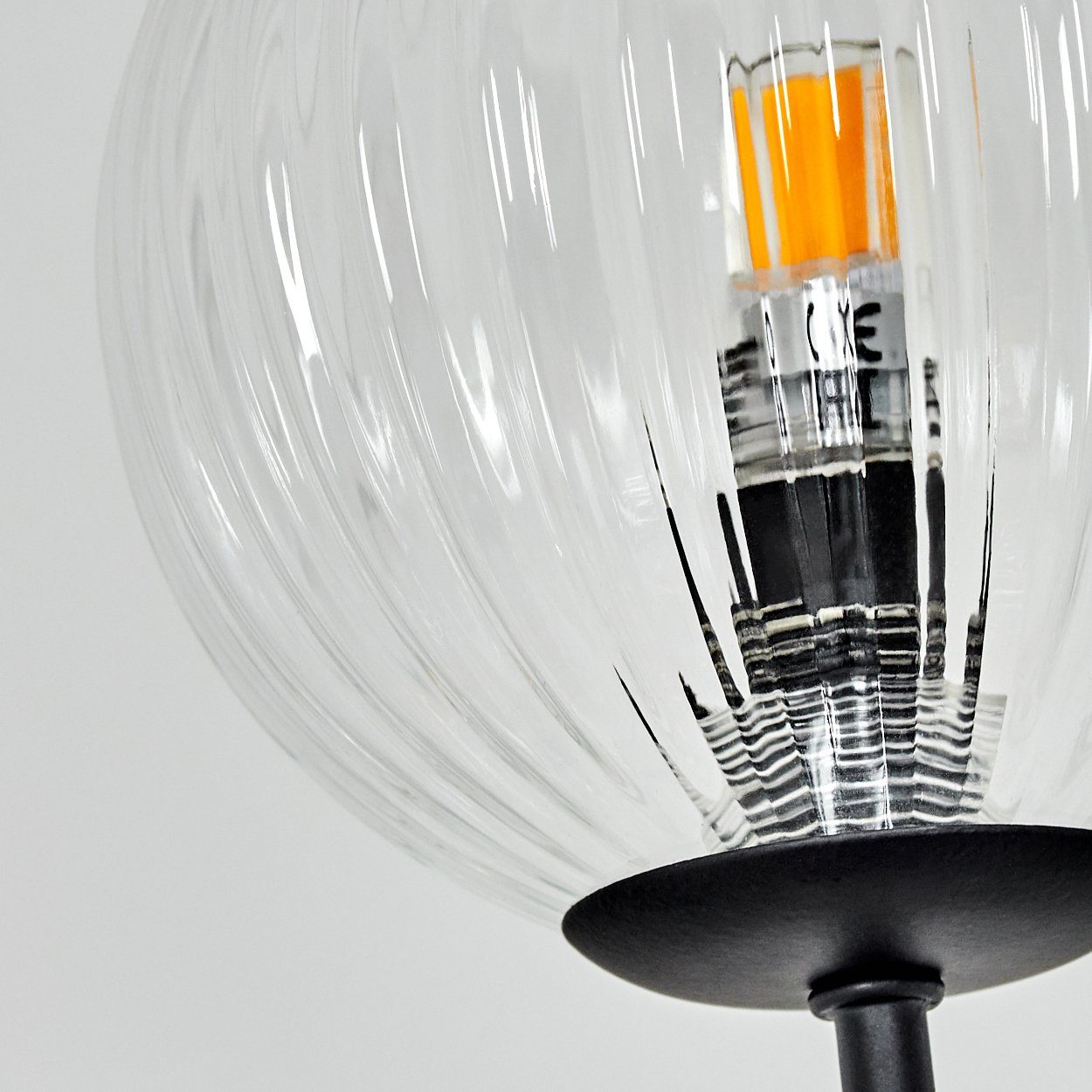 hofstein Stehlampe dimmbare Stehlampe aus Metall/Glas in Schwarz/Klar/Riffelglas, ohne Leuchtmittel, Standleuchte Glaskugeln Ø12cm, dimmbar, 5xG9, ohne Leuchtmittel