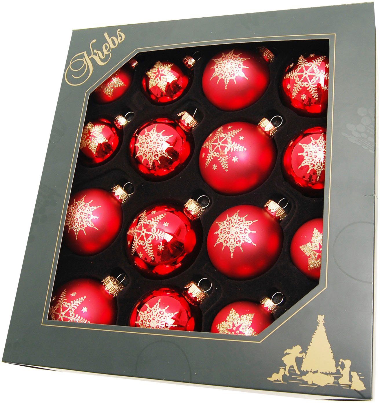 Krebs Glas Lauscha Weihnachtsbaumkugel Schneeflocke rot (16 St), Weihnachtsdeko, Christbaumschmuck, Christbaumkugeln aus Glas