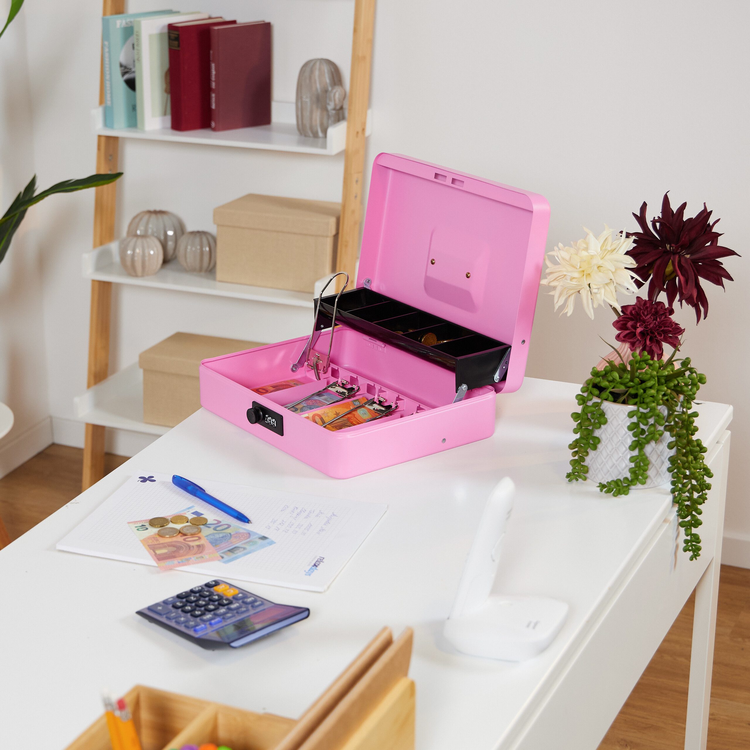 relaxdays Geldkassette mit Zahlenkombinatio, Pink