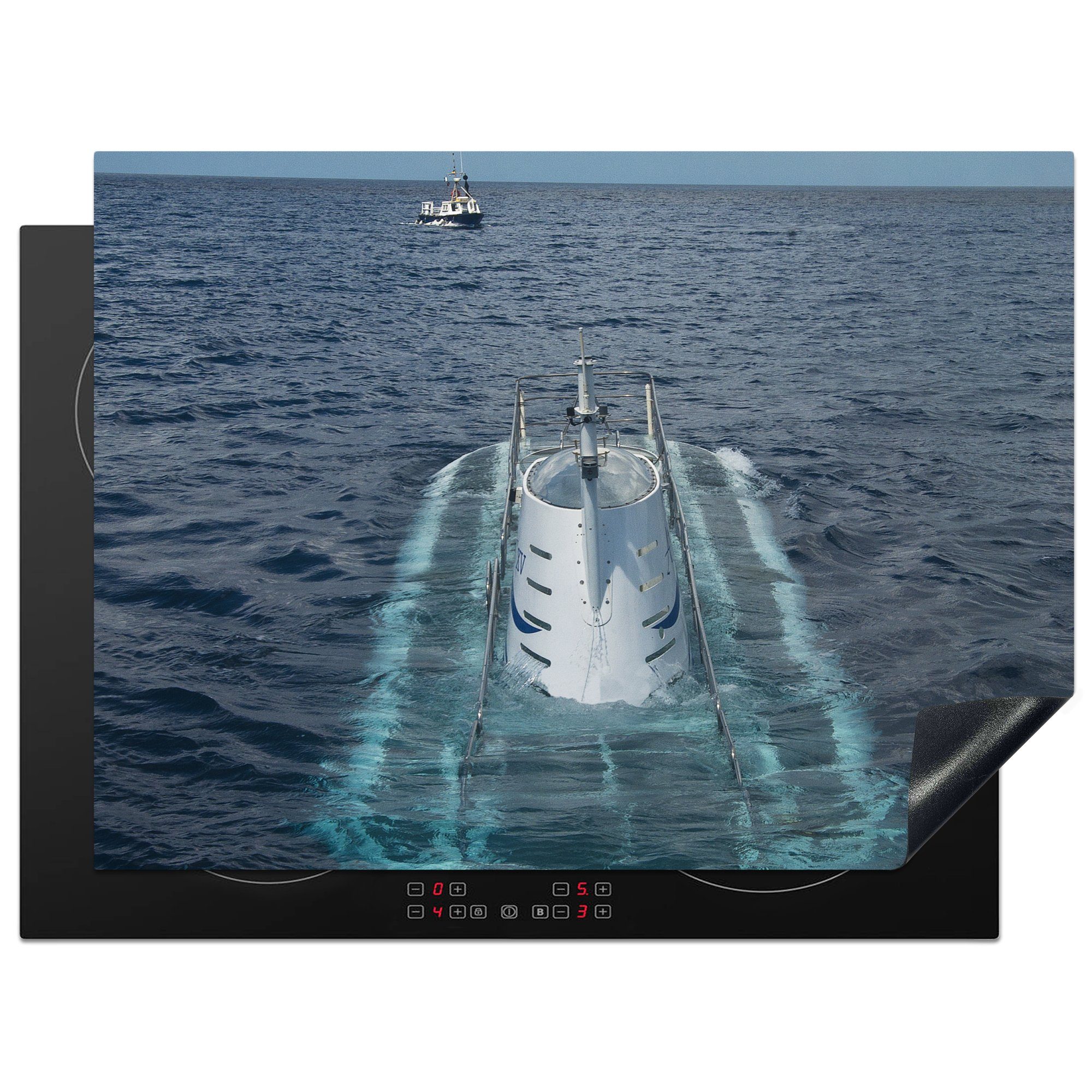 MuchoWow Herdblende-/Abdeckplatte Ein tauchendes U-Boot im Ozean, Vinyl, (1 tlg), 70x52 cm, Mobile Arbeitsfläche nutzbar, Ceranfeldabdeckung