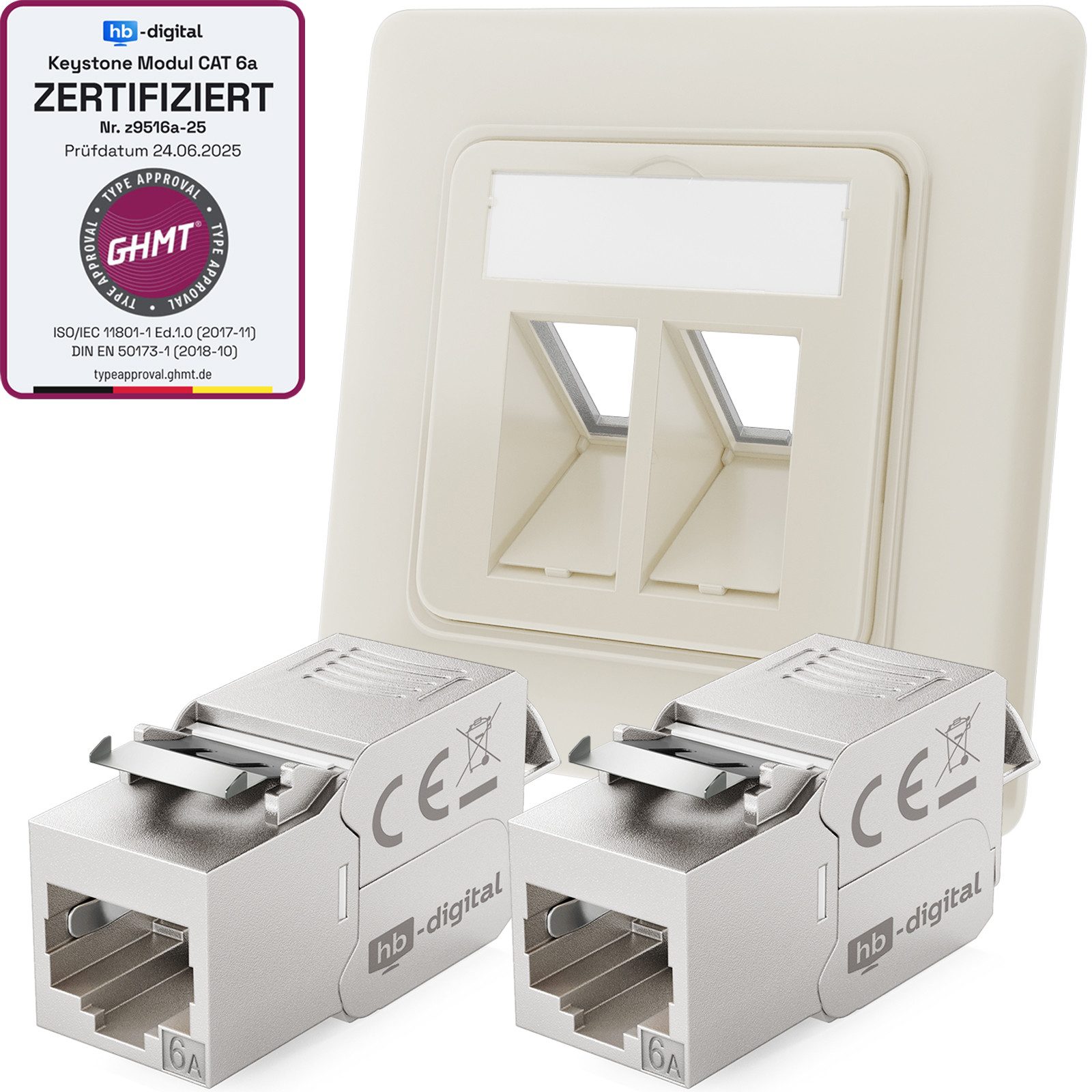 HB-DIGITAL Keystone Dose Netzwerkdose mit Keystone Modul CAT 7 RJ45 Unterputz Netzwerk-Adapter, Keystone Modul CAT 6a ist ein hochwertiges GHMT zertifiziertes Modul