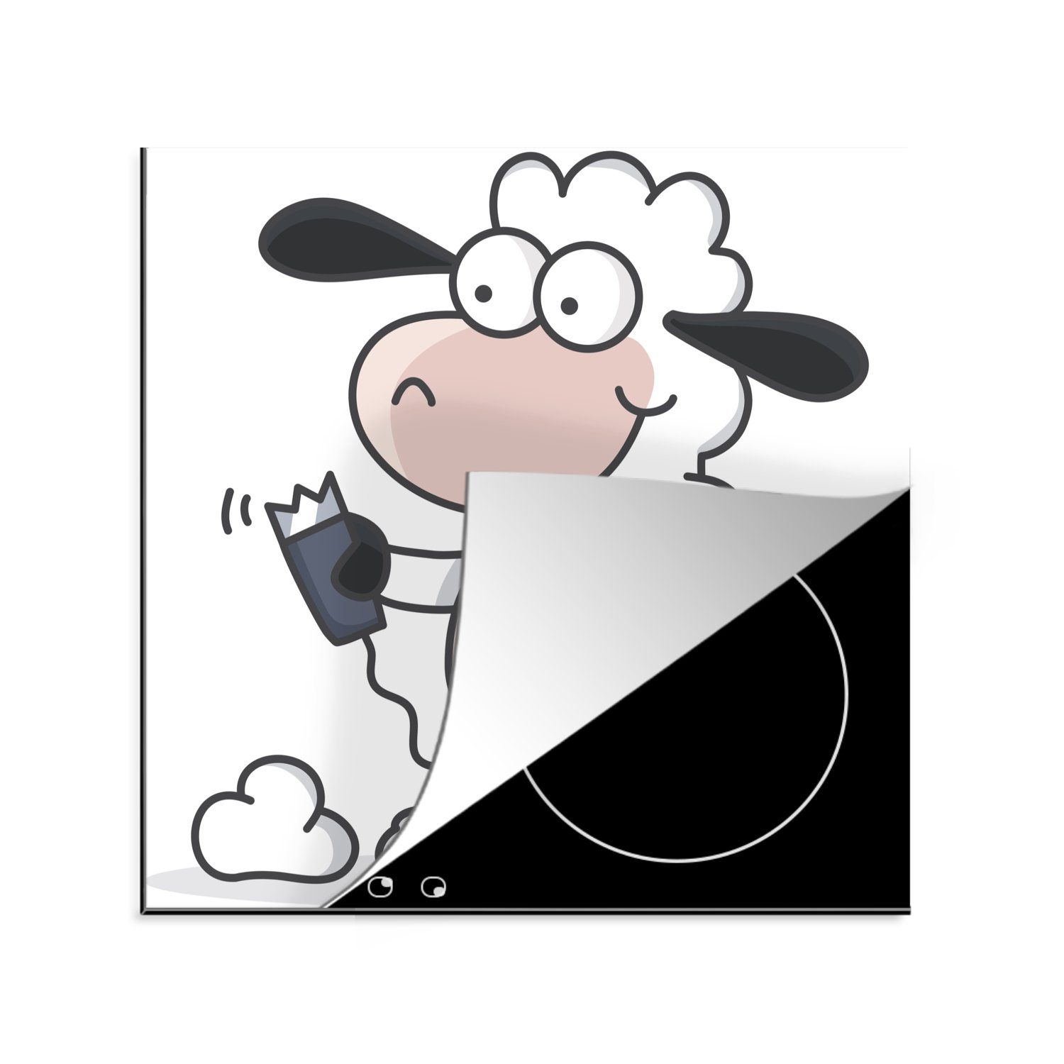 MuchoWow Herdblende-/Abdeckplatte Illustration einem Arbeitsplatte mit tlg), cm, (1 Rasierapparat, Schafs 78x78 eines Vinyl, küche für Ceranfeldabdeckung