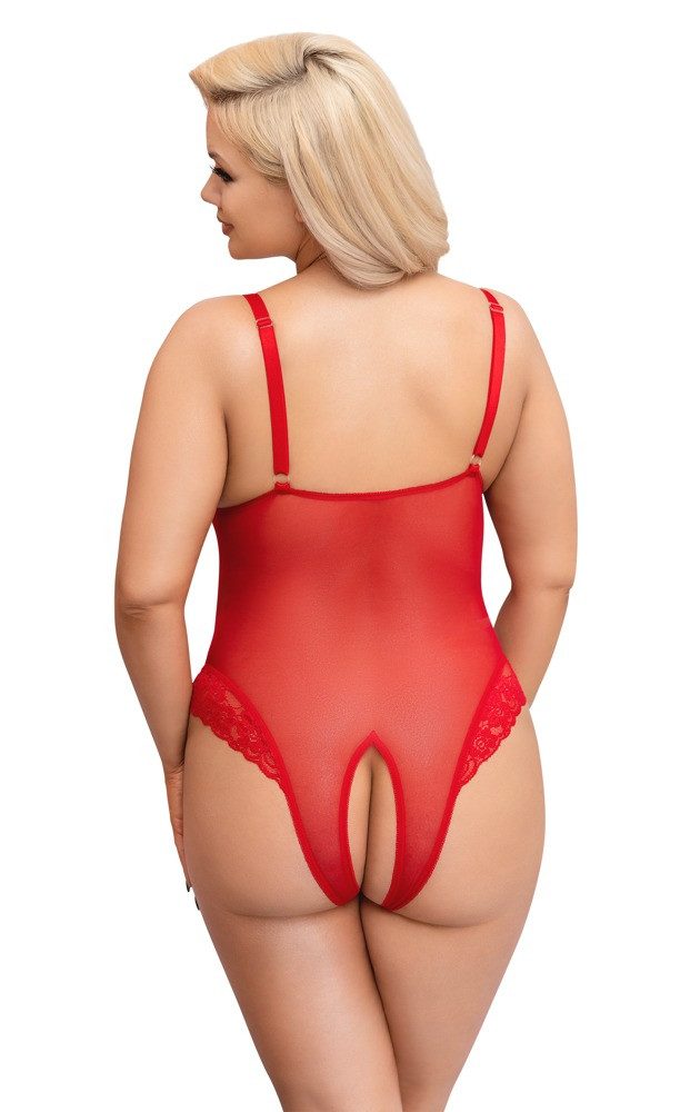 Cottelli Collection Body-Ouvert Crotchless Body red 3XL Einsätze aus zarter Spitze