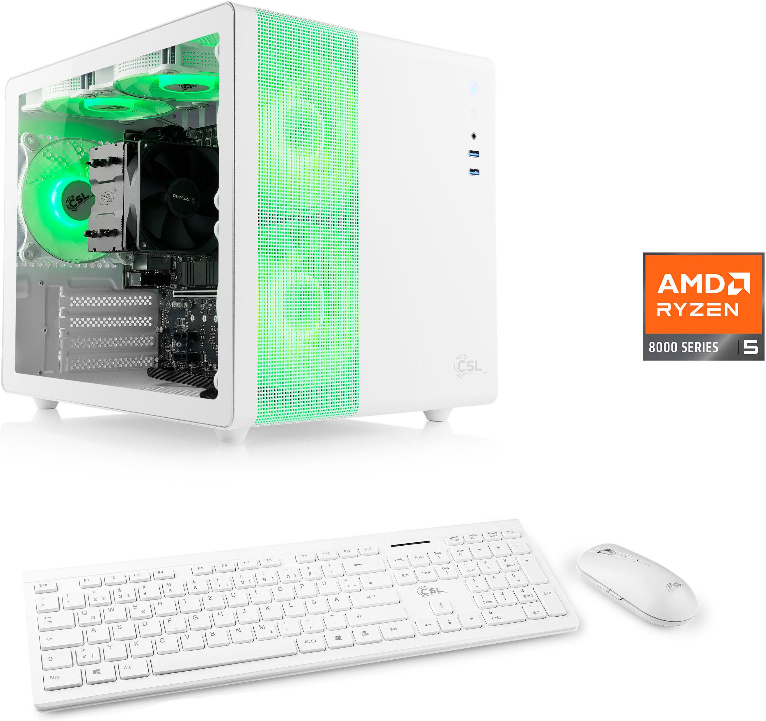 CSL Cube V24222 PC (AMD Ryzen 5 8600G, Radeon 760M, 16 GB RAM, 500 GB SSD, Luftkühlung)