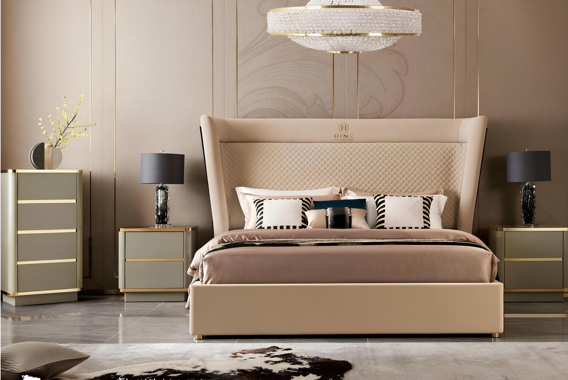 JVmoebel Bett Elegantes Doppelbett aus Holz und Leder im Hotelstil (Bett), Made in Europa