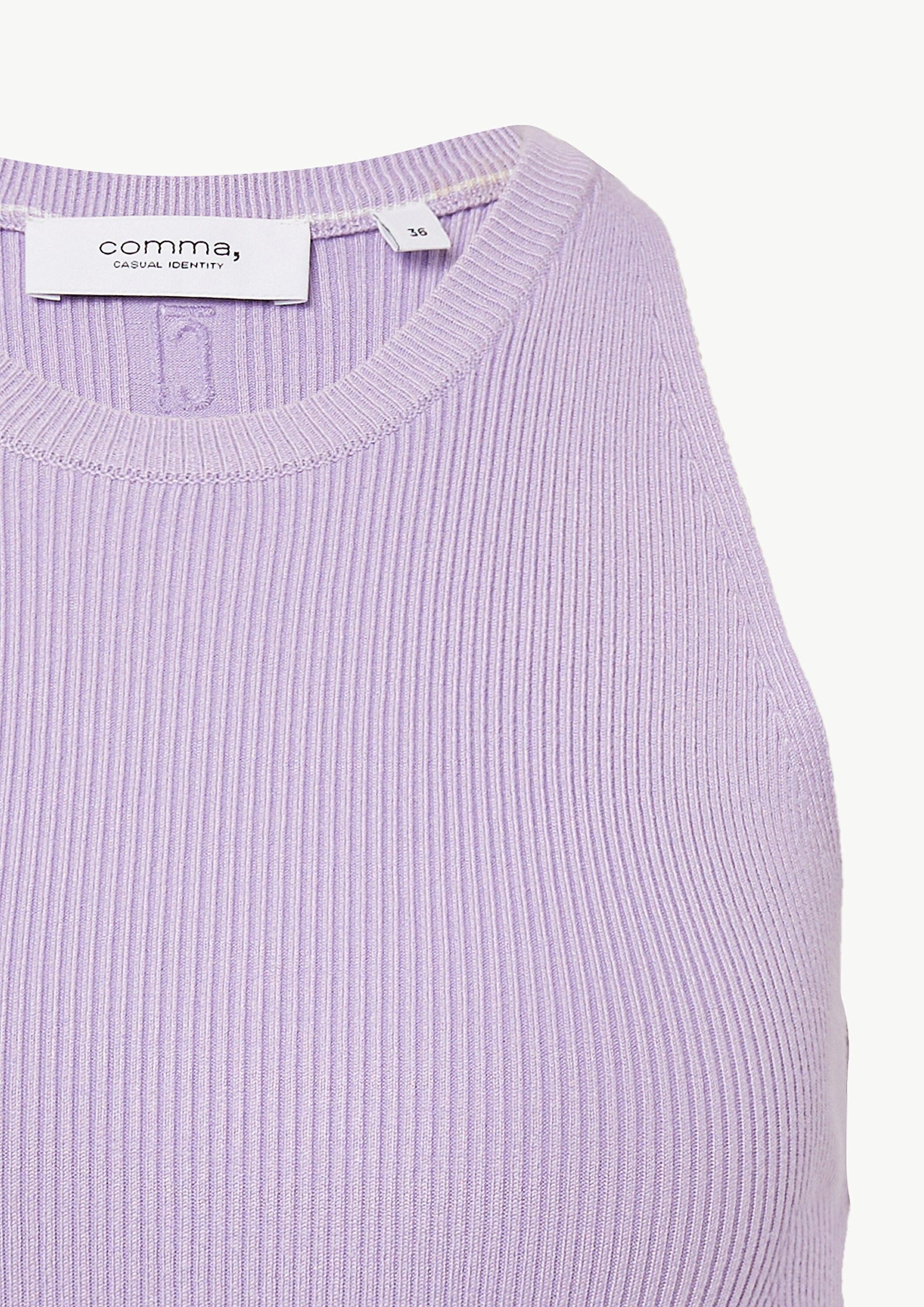 comma Muskelshirt Strickpullunder Geripptes Feinstrickshirt mit amerikanischer Schulter