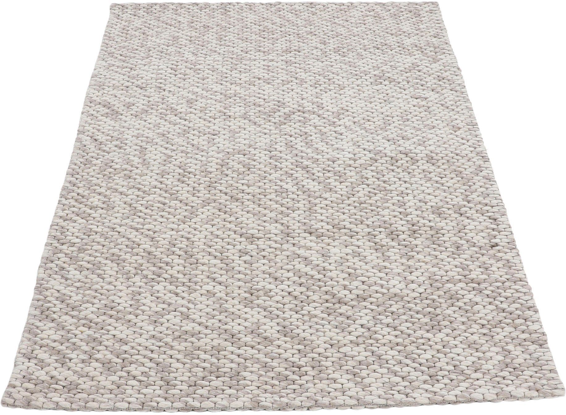 handgewebt, 14 weich dunkelbeige Sina, reine Handweb Höhe: carpetfine, kuschelig mm, Wollteppich meliert, Teppich, Wolle, rechteckig, &