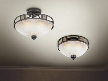 meineWunschleuchte LED Deckenleuchte, LED wechselbar, Warmweiß, Landhaus-stil Deckenschalen rustikal Lampenschirm Alabaster-Glas Ø33cm