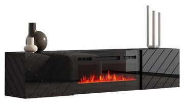 MIRJAN24 TV-Schrank Luxe (mit zwei Drehtüren, Elektrische Kamin) Realistische LED-Flamme, Gehärtetes Glas, 183x35x38 cm