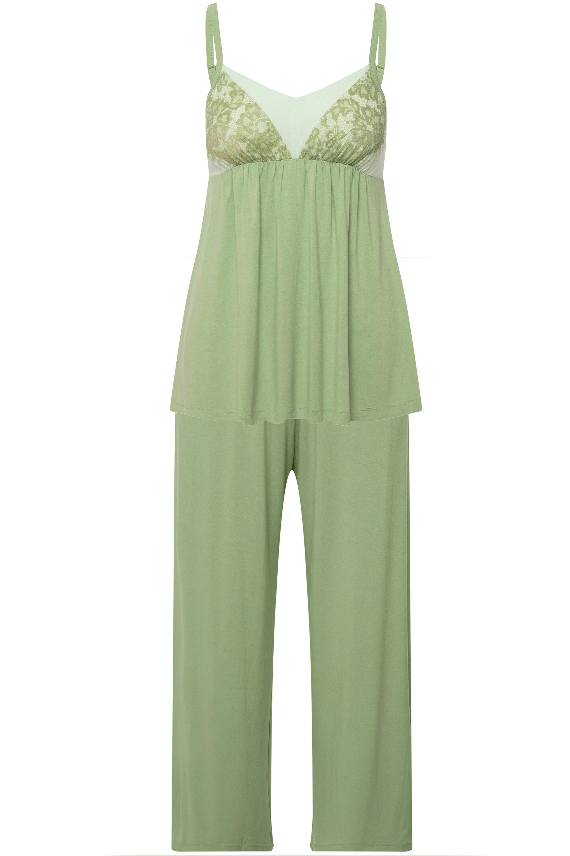 Ulla Popken Pyjama Pyjama Spitzenband V-Ausschnitt günstig online kaufen