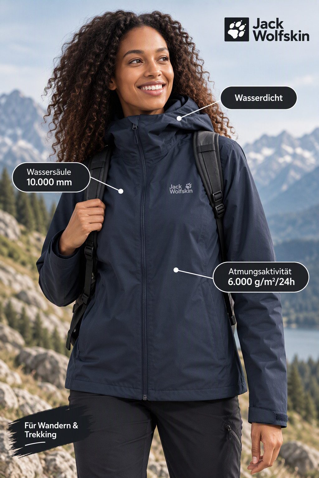 Jack Wolfskin Regenjacke OUTROVERT 2L JKT W mit Kapuze, wasserdicht, atmungsaktiv – Bild 3 von 5