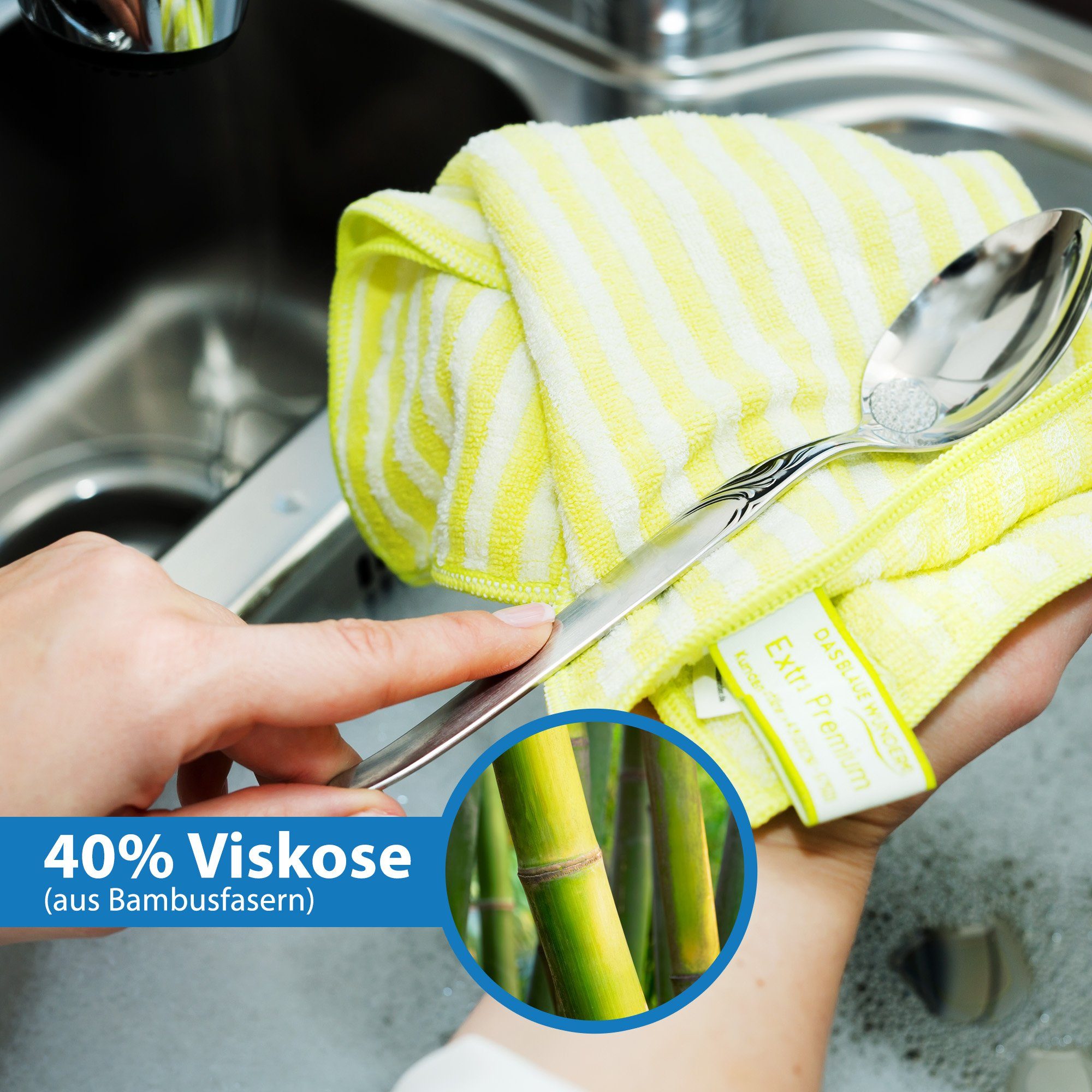 Das Blaue Wunder® Spültuch EXTRA PREMIUM aus Bambusfasern für Küche und Haushalt, (EXTRA Saugstark), Spülen und Trocknen, Waschbar bis 95°C – Bild 4 von 5