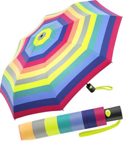 United Colors of Benetton Taschenregenschirm Mini mit Auf-Automatik - Multistripe lime punch, die Trendfarben in bunter Mischung
