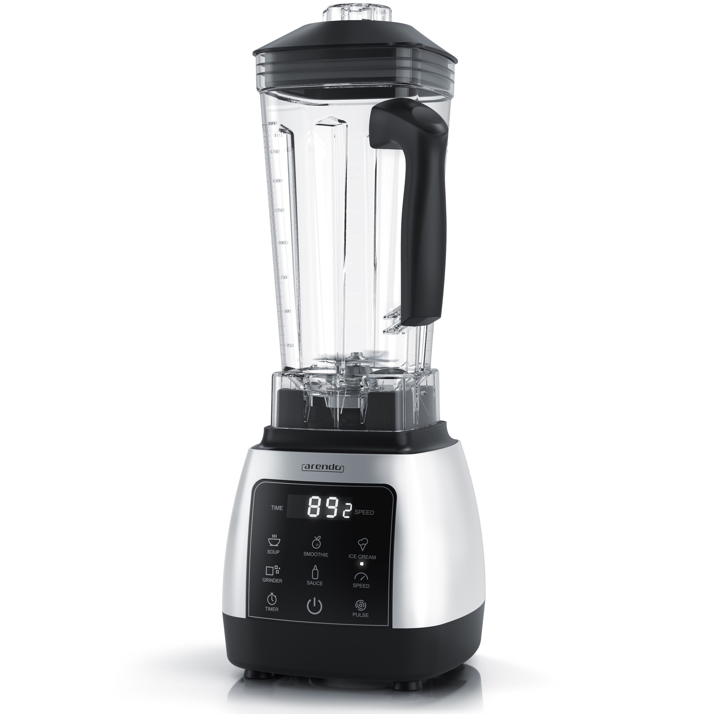 Arendo Standmixer Hochleitungsmixer 2000 W mit Touchpanel, max. 24.000 U/min, 2000 W, Mixer mit Pulsfunktion, Timer, 5 Programme, Mixer mit Display