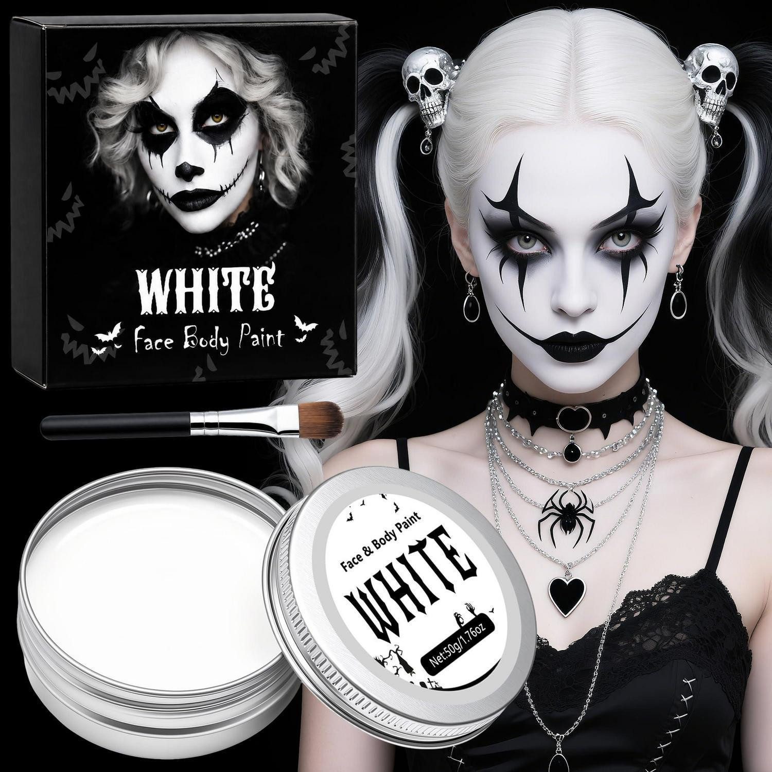 LuxusKollektion Theaterschminke Halloween Schminke Weiss 50g mit Pinsel Set