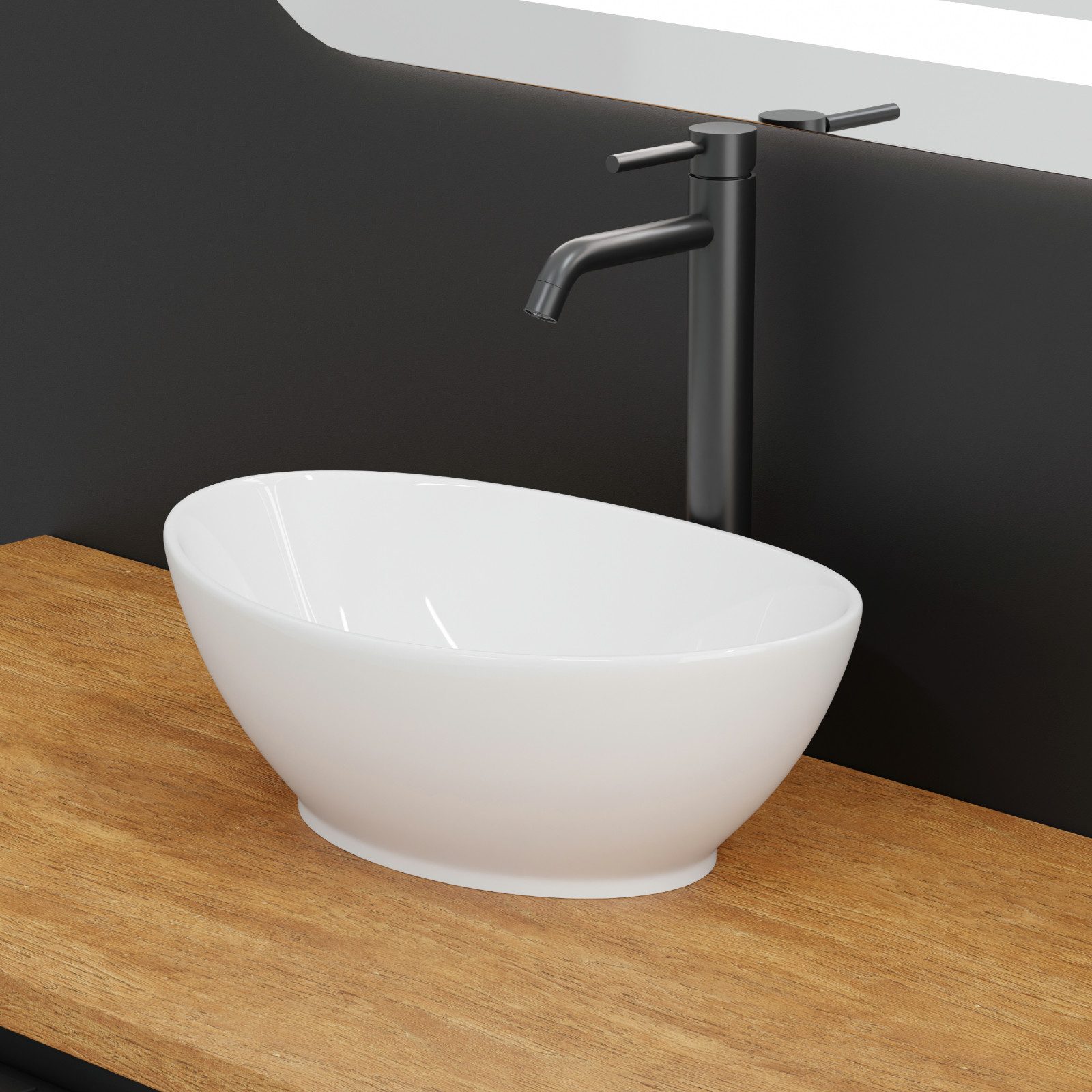 HAGO Aufsatzwaschbecken Keramik 41x33x14cm Weiß Schalenform günstig online kaufen