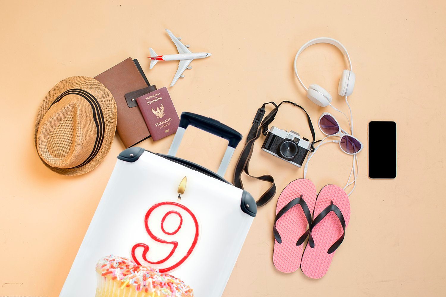 Reisetasche Nummer für Handgepäck 4 Rollen, 9 Muffin, Handgepäckkoffer Ferien, MuchoWow auf einem rollen, mit Reisekoffer Trolley,