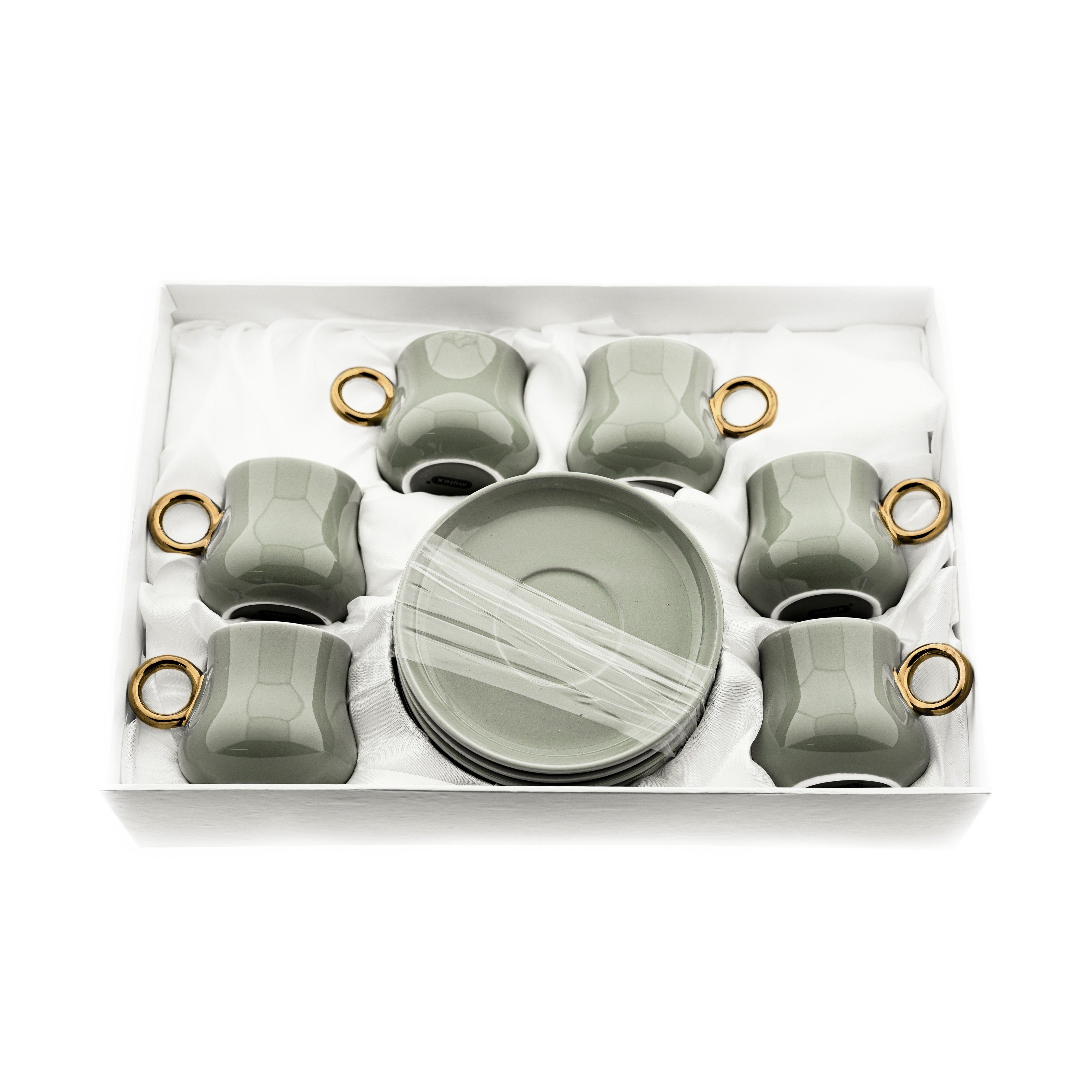 Mulex Espressotasse 12 Tlg Set Mokkatassen mit Untertasse aus Porzellan 100 ml