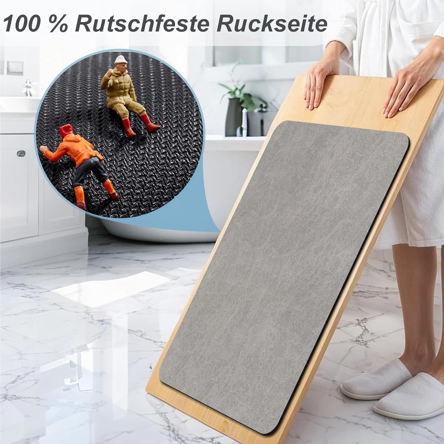 FELIXLEO Badematte Rutschfeste Badematte 40x60 cm super saugfähig schnell trocknend grau – Bild 3 von 5