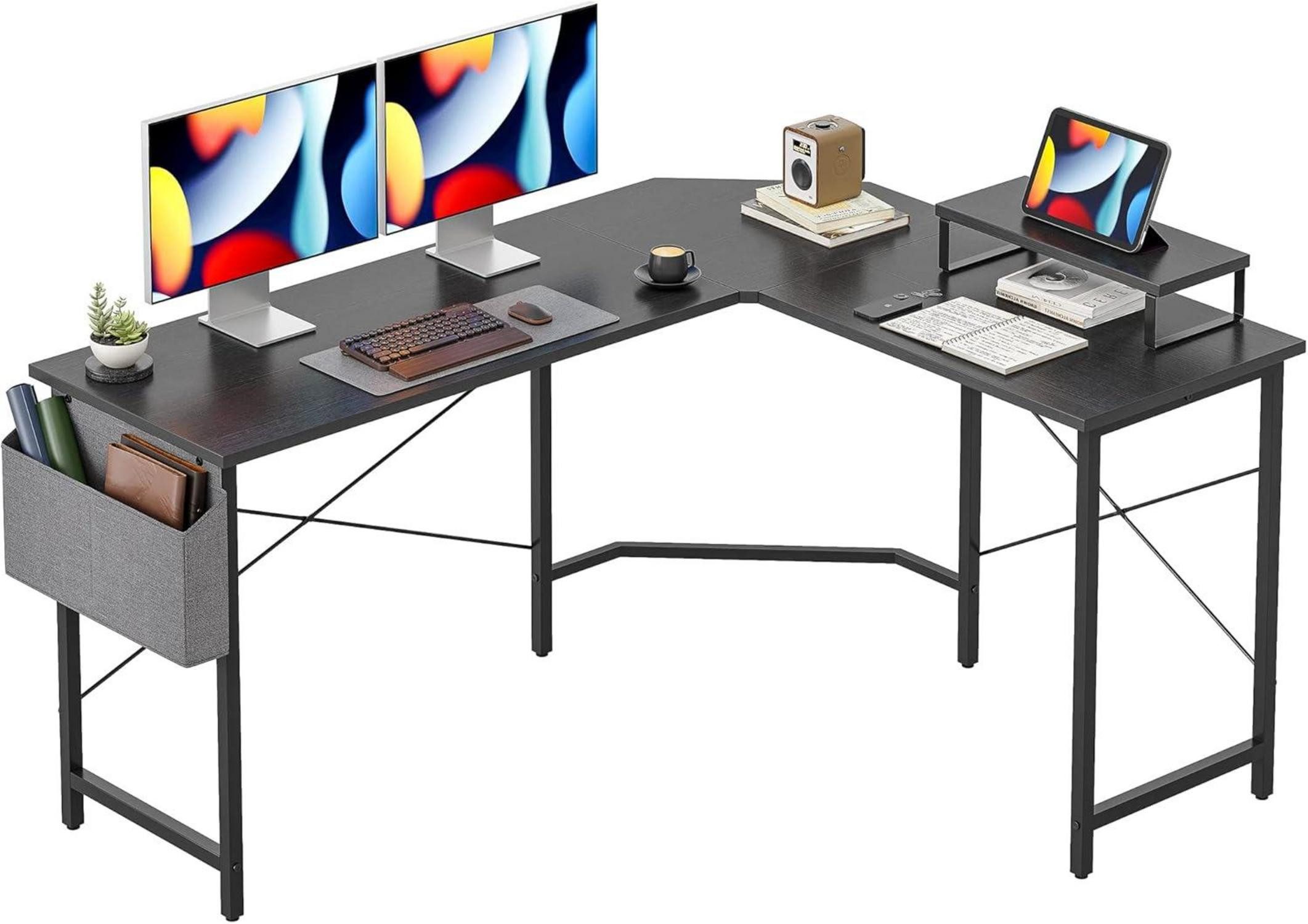 Eckschreibtisch Modernes L-förmiges Computertisch-Set mit Monitorständer, Stauraum und
