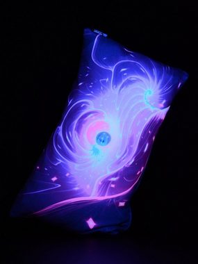 PSYWORK Dekokissen Schwarzlicht Kissen Neon "Blacklight Universe", 30x50cm, UV-aktiv, leuchtet unter Schwarzlicht