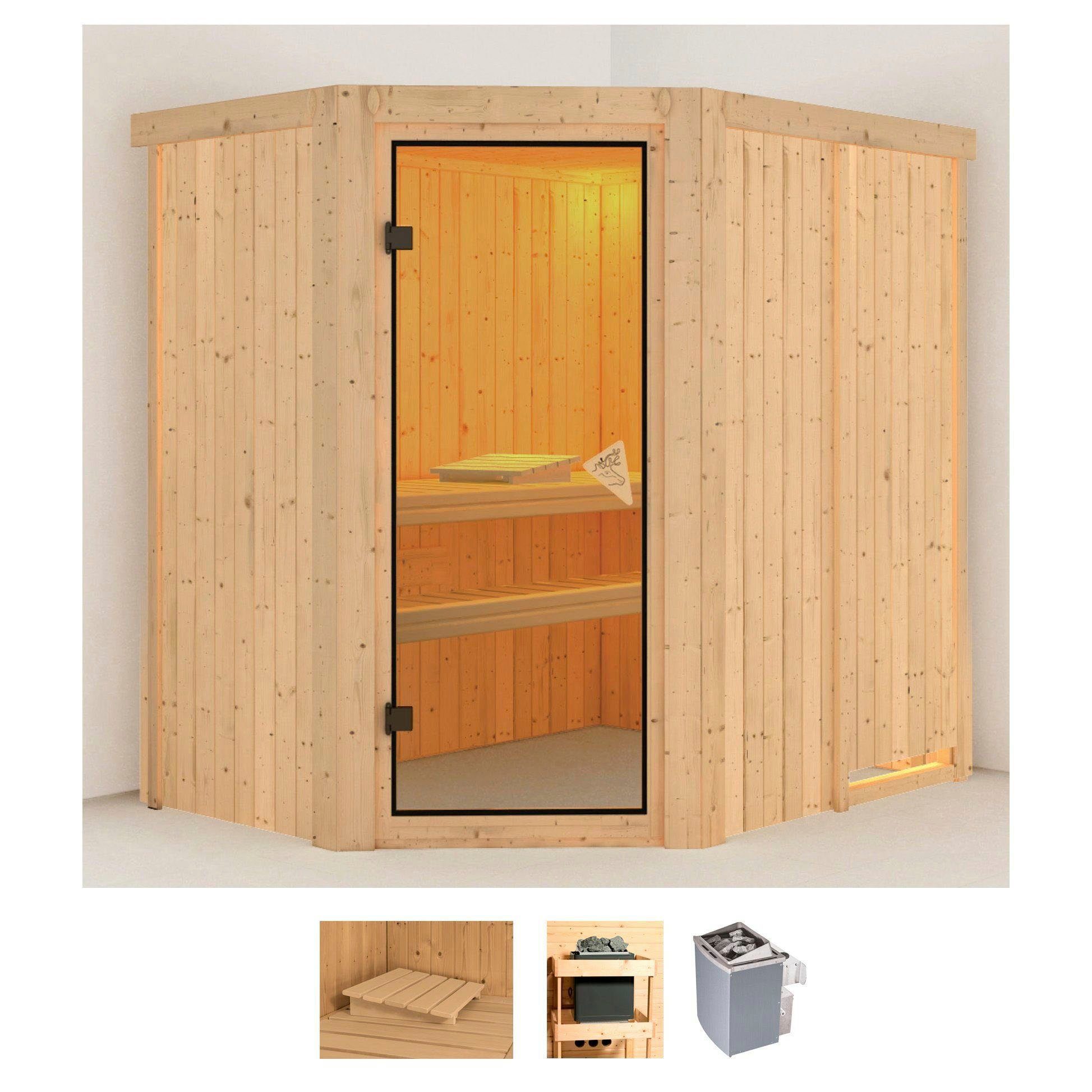 Karibu Sauna Clara, BxTxH: 151 x 196 x 198 cm, 68 mm, (Set) Ofen 9 kW integr. Strg