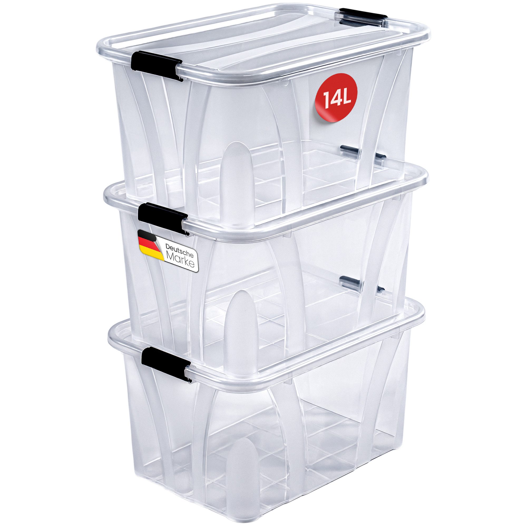 KONZEPT Aufbewahrungsbox mit Deckel groß Set BPA Frei Kunststoff, Aufbewahrungsboxen mit deckel (Set, 3 Boxen), lebensmittelecht