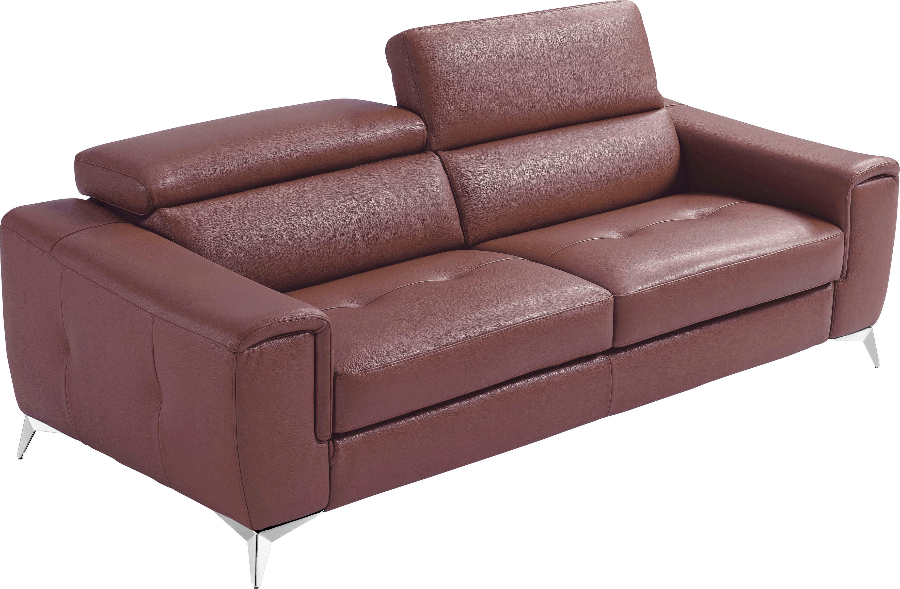 Egoitaliano 2,5-Sitzer Francine, Designsofa, Loungesofa, Breite 213 cm, Fußfarbe chrom, Designfuß, Leder BULL, rosebraun