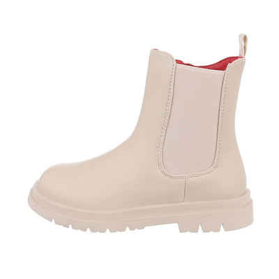 Ital-Design Kinder Freizeit Stiefelette Blockabsatz Stiefeletten in Beige