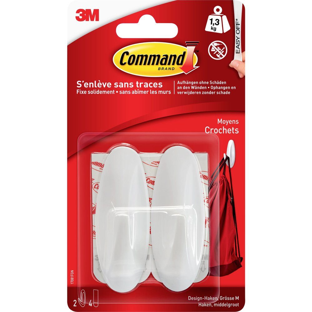 Klebehaken 3M Command™ Medium Designer-Haken (L x B x H) 79 x 29 x 29 mm Weiß In