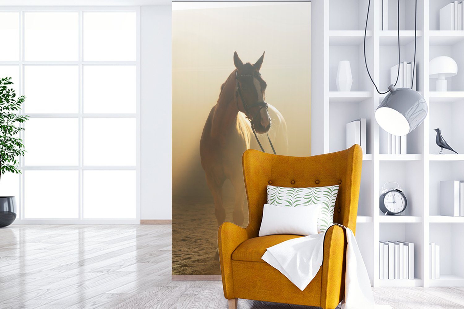Schlafzimmer - St), für Pferd Matt, Fototapete - Küche, Fototapete Sand, MuchoWow Wohnzimmer Vliestapete Licht bedruckt, (2