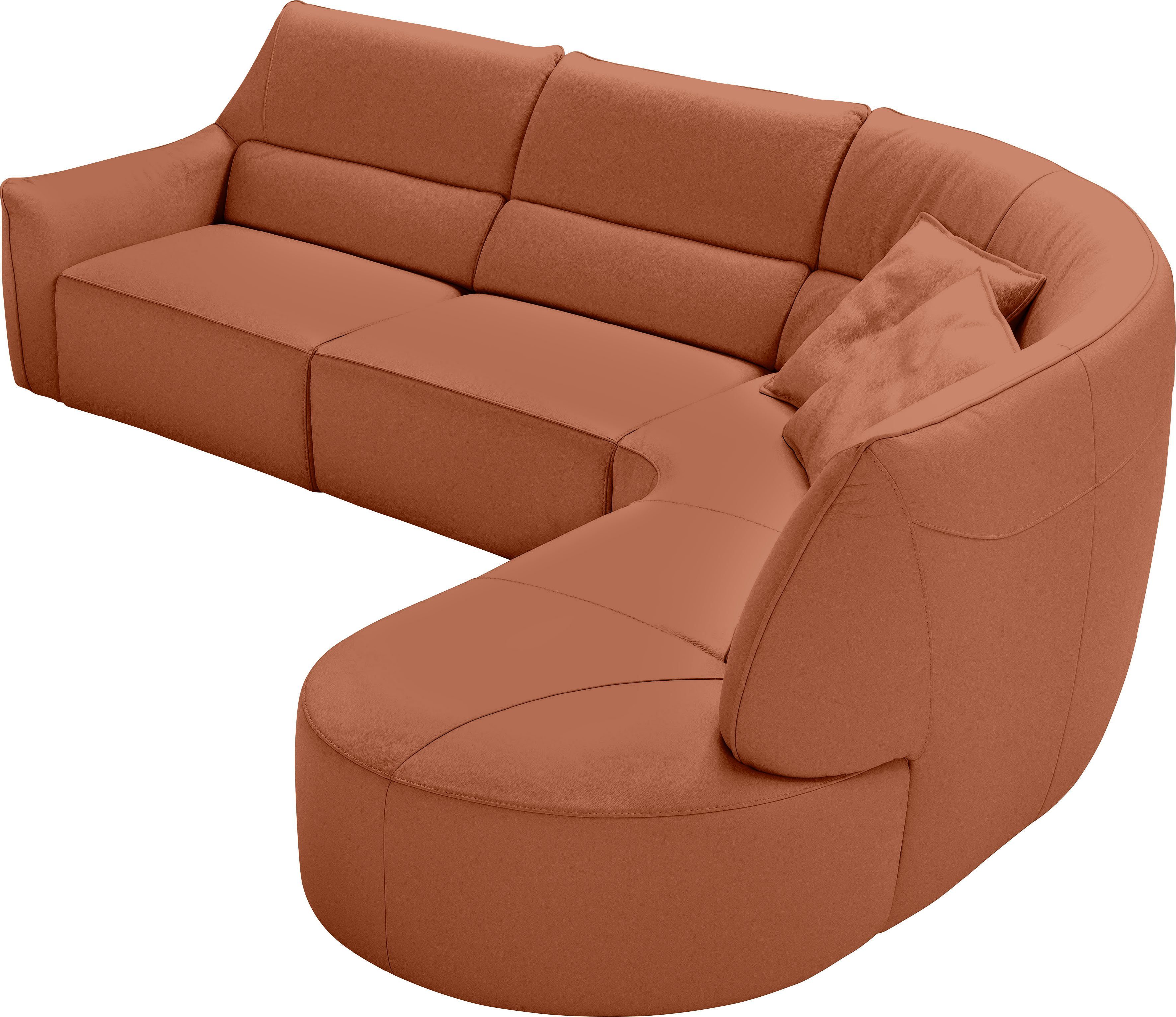 Egoitaliano Ecksofa Puffy, extravagant & edel, Retro Designsofa, hoher Sitzkomfort, L-Form, mit Ottomane, wahlweise mit und ohne elektrischer Relaxfunktion