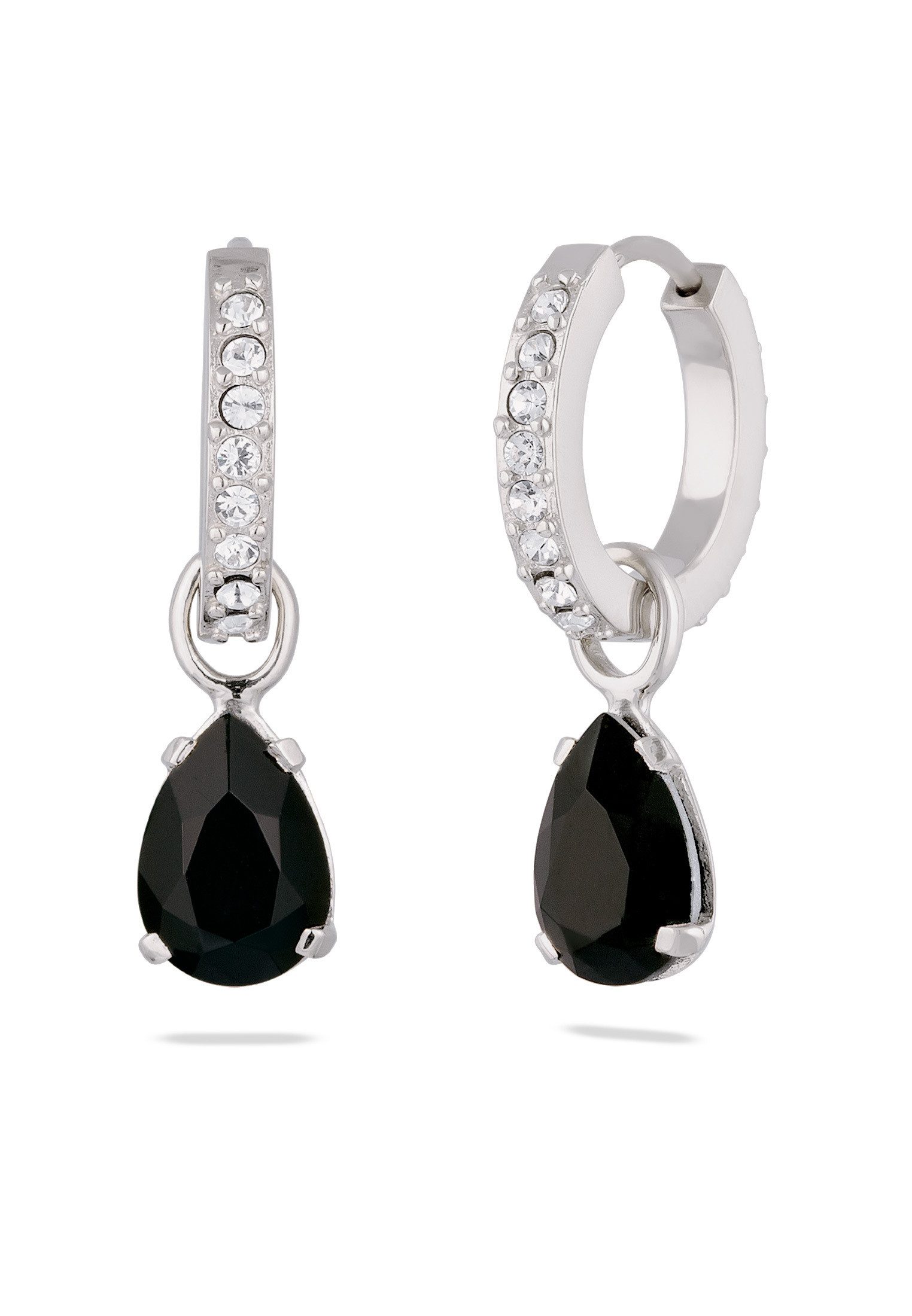 Paar Creolen Creolen Tropfen Glas Kristalle Schwarz 925 Sterling Silber