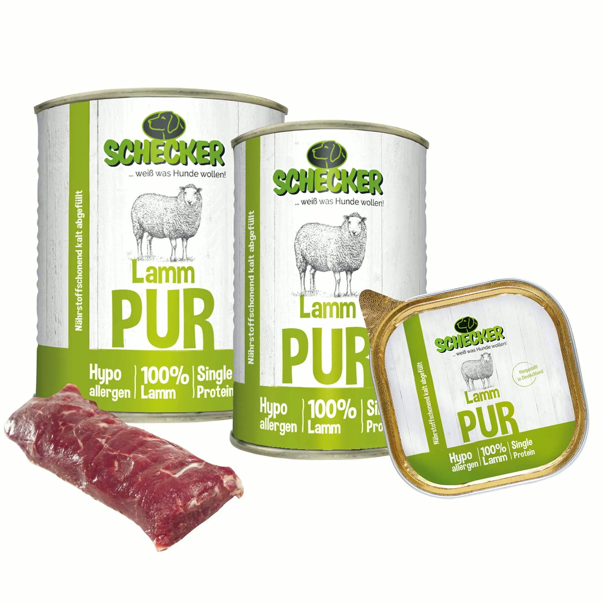 Schecker Schecker Lamm PUR - Reines Nassfutter für sensible Hunde Lamm, Nassfutter für: Hunde, ohne Zuckerzusatz, Farbstoffe, Konservierungsstoffe