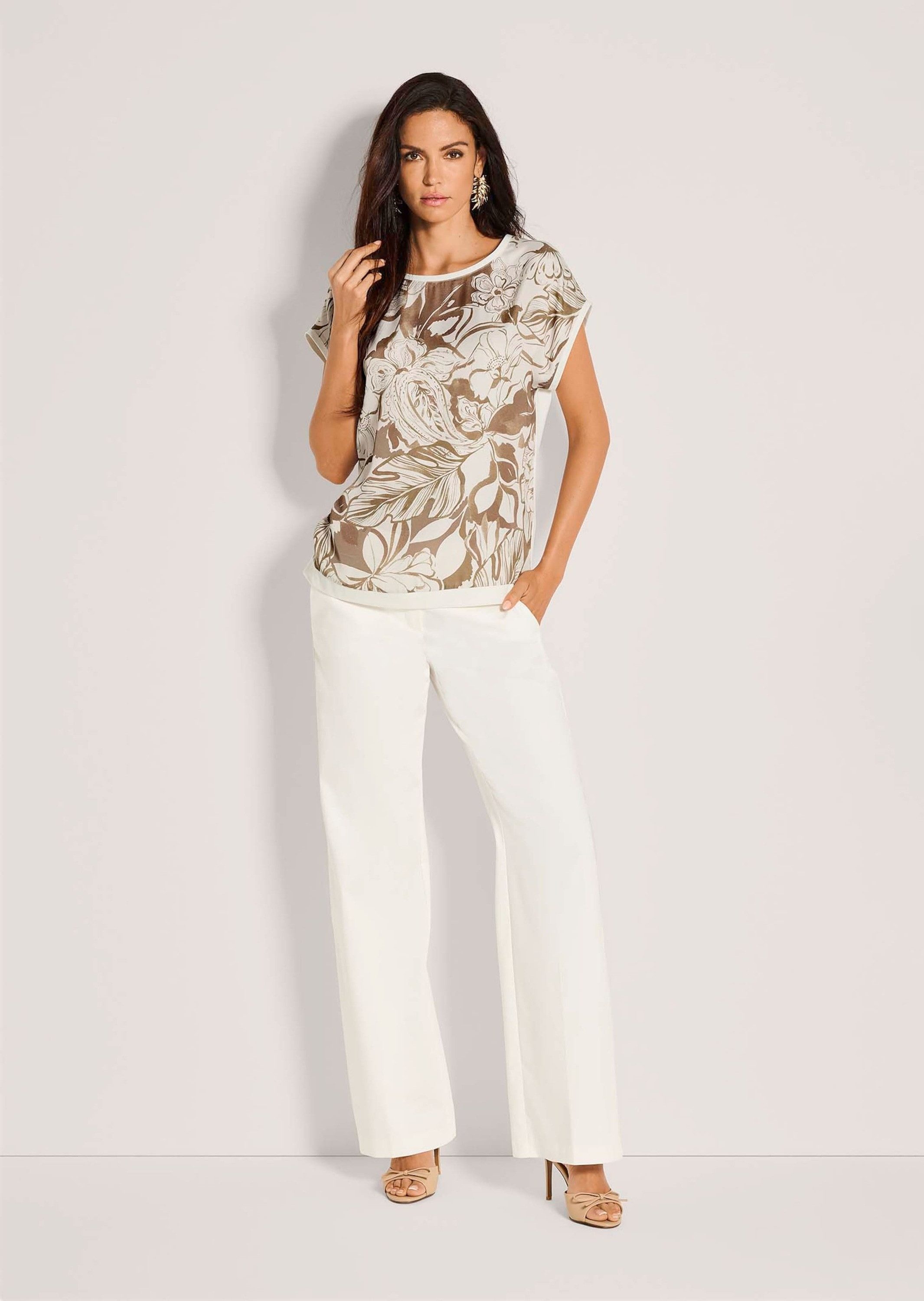 Kurzarmshirt Florales Print-Shirt aus Viskose, Kurzarm