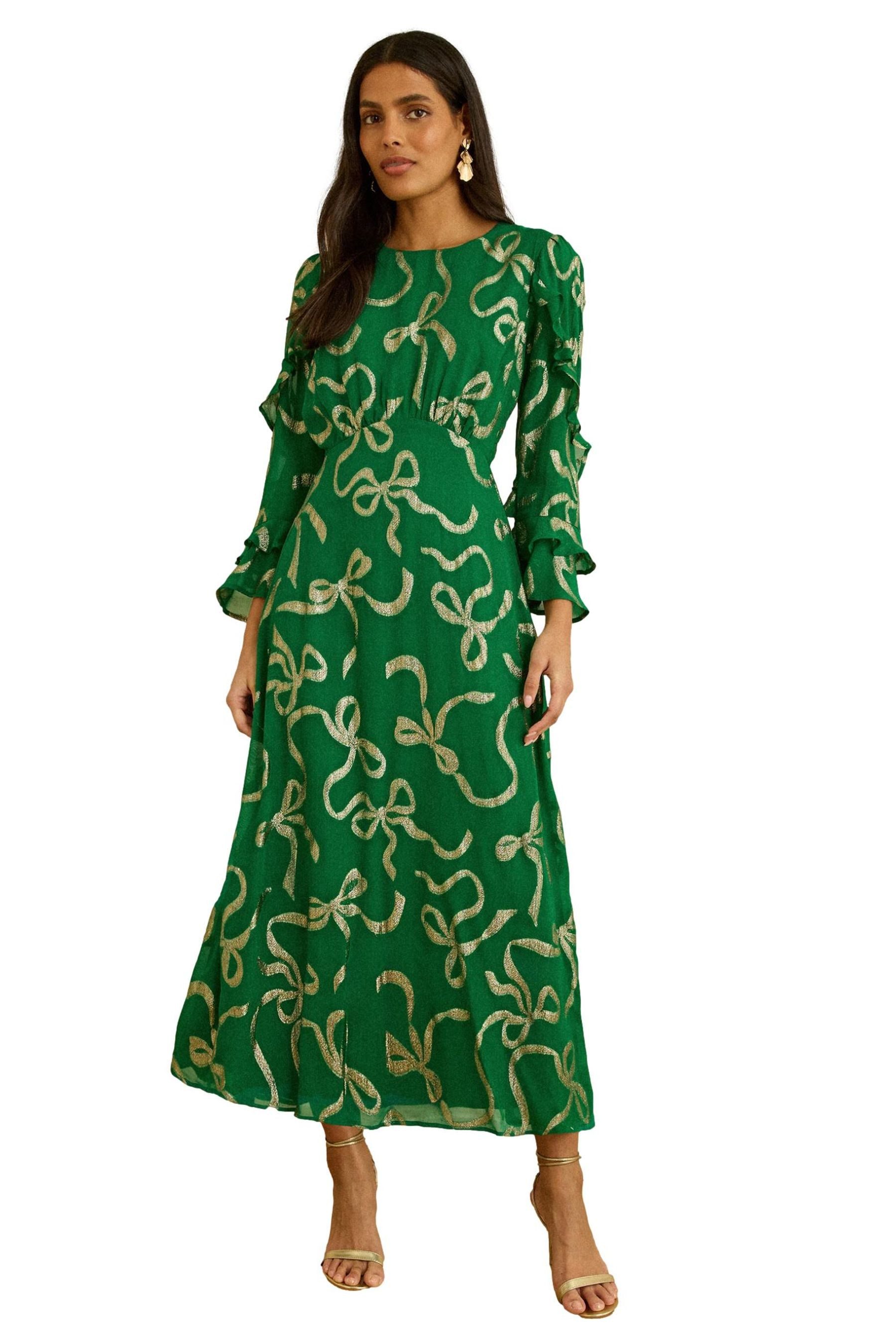 Love & Roses Maxikleid Love & Roses Maxikleid mit Rüschenärmeln, Regular (1-tlg)